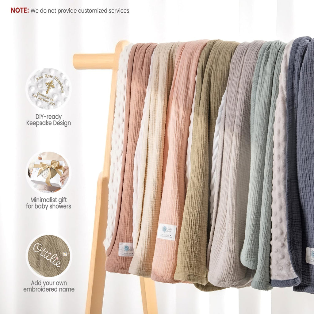 lulumoon Baby Blankets for Newborn Muslin: Thermal Minky Dotted Backing - Cotton Receiving Blanket for Baby Essential & Registry Gift 30"x40"(Ivory)