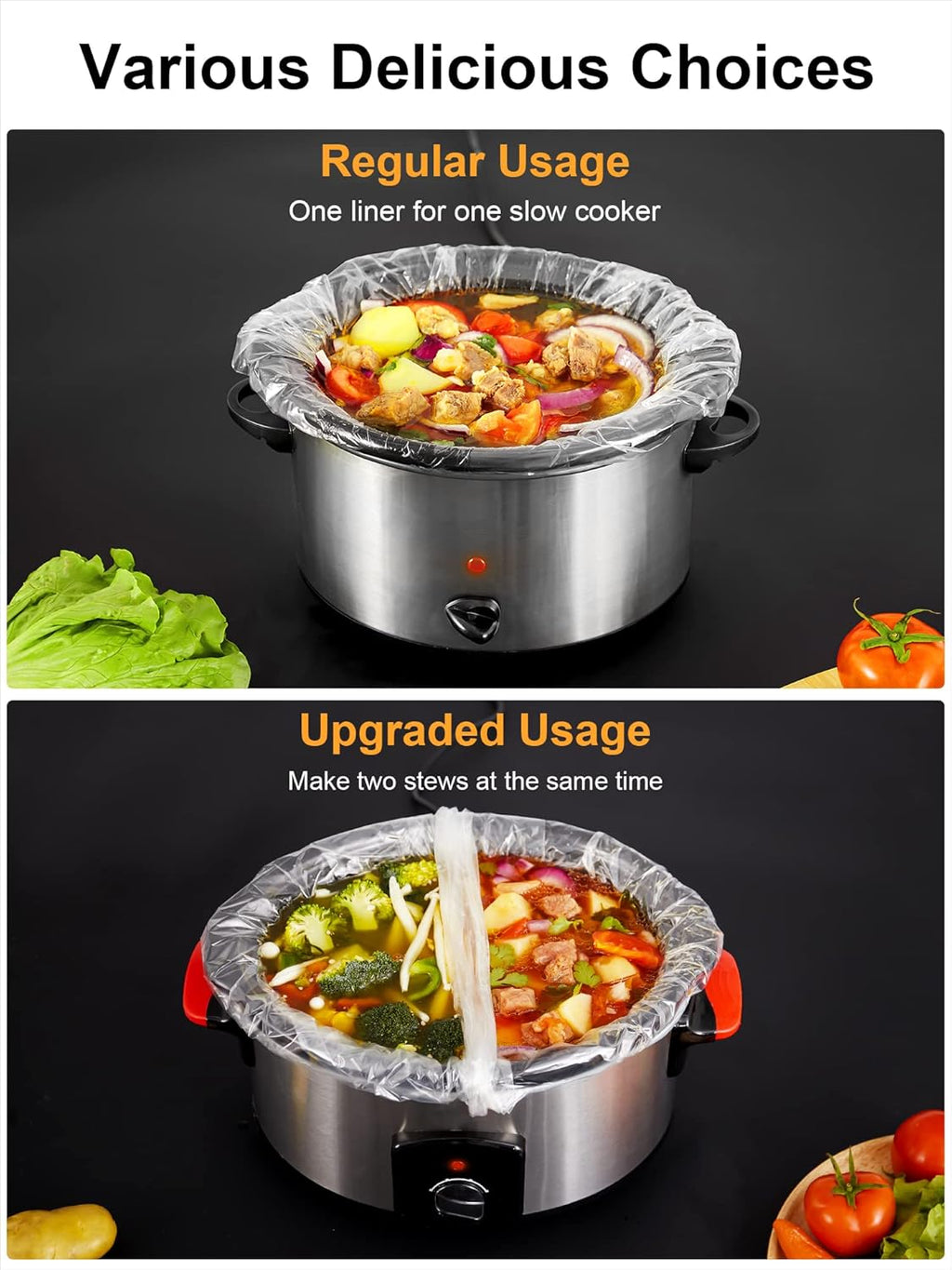 SMARTAKE Slow Cooker Liners - Large 13"x21" Disposable Bags for 3QT to 8QT Cookers | 60 Count