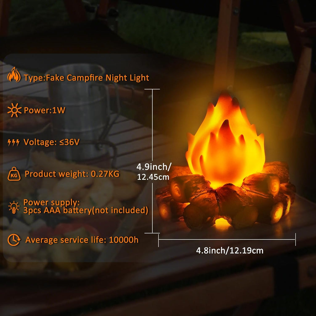 Bestview 3D LED Fake Campfire Night Light - Realistic Flameless Candle Fire Pit Lamp for Halloween & Christmas Decor