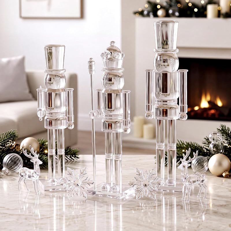 Clear 12" & 15" Nutcracker Figurines Set of 3 - Acrylic Soldier & King