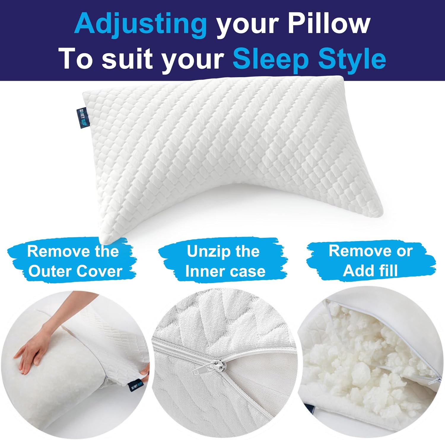 Sidney Sleep Adjustable Curved Contour Pillow - Queen Size | Neck & Shoulder Support for Side & Back Sleepers