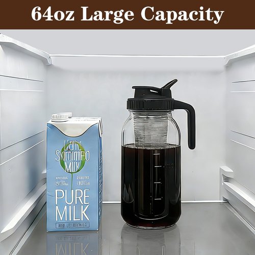 Cold Brew Coffee Maker, 64oz Cold Brew Pitcher with Stainless Steel Filter & Coffee Mat, Glass Cold Brew Mason Jar with Airtight Lid, Cold Brew Brewer Kit Tea Infuser Pitcher, Gifts for Coffee Lovers