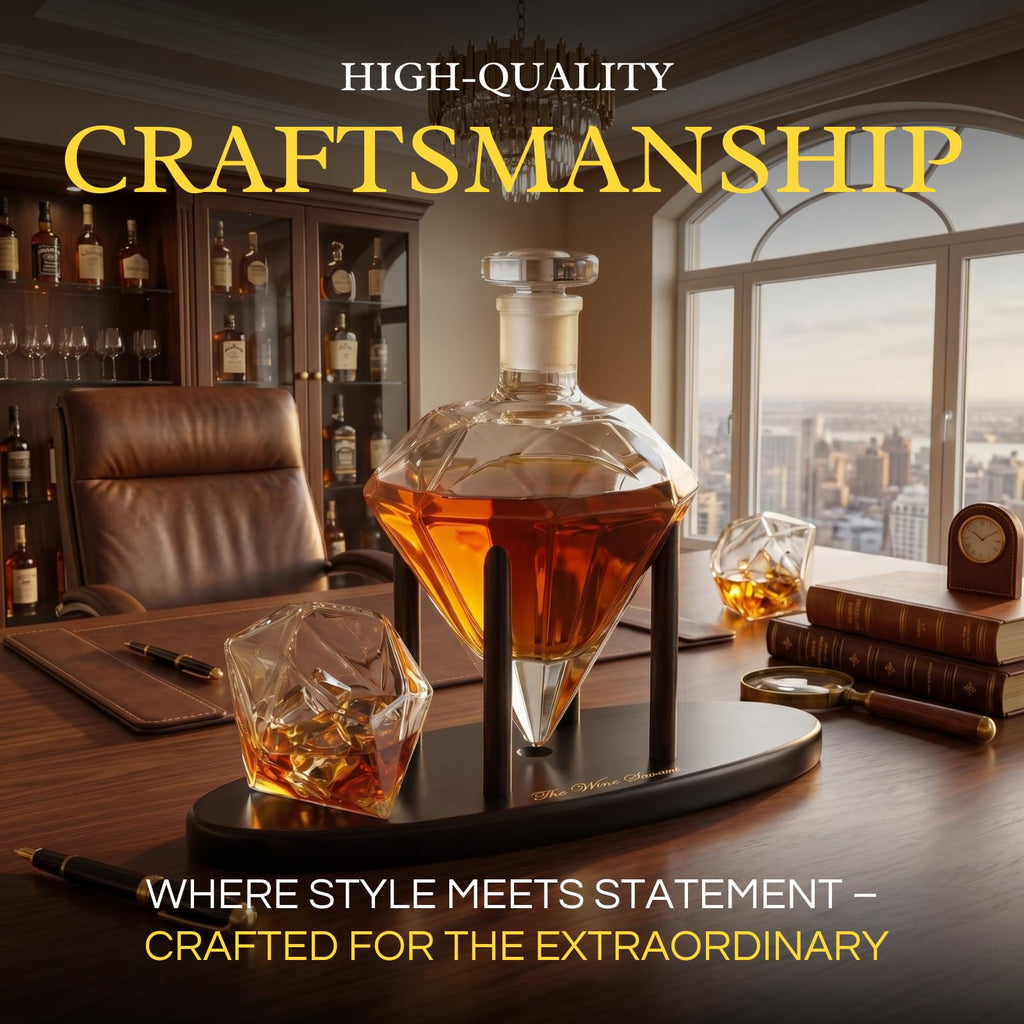 The Wine Savant Diamond Whiskey Decanter l With 2 Diamond Glasses Liquor, Scotch, Rum, Bourbon, Vodka, Tequila Decanter (750 ML DECANTER)