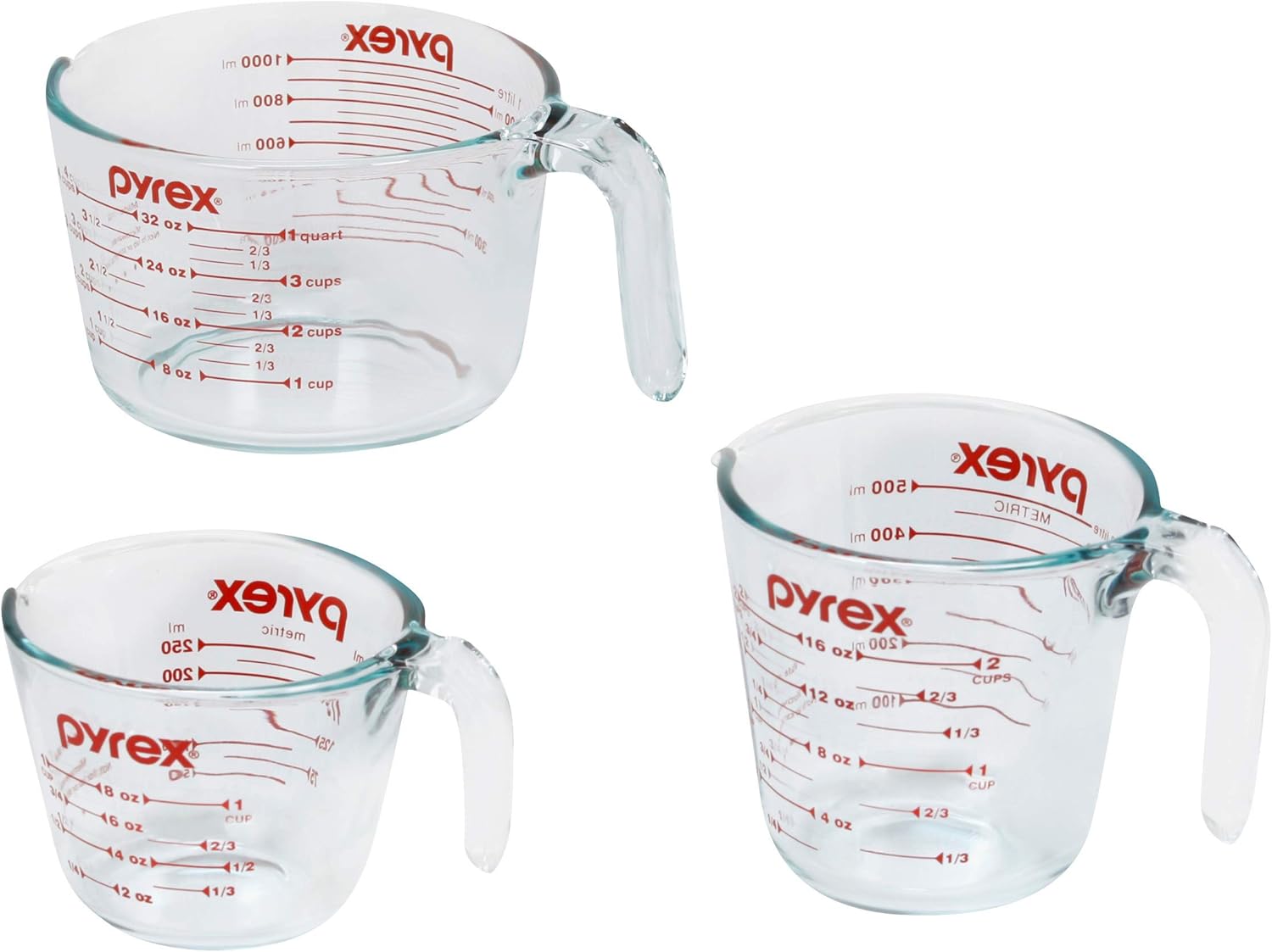 Pyrex Essentials Glass Measuring Cups Set - 3-Pack (1, 2 & 4 Cup) | Oven, Dishwasher & Microwave Safe