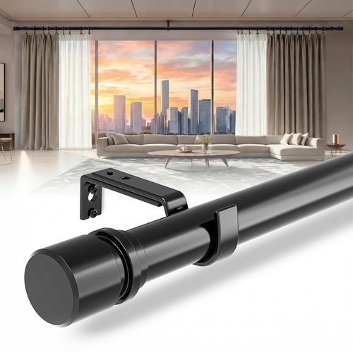 Outdoor Curtain Rods for Patio, Extra Long Rod (32 to 240 Inch) – Heavy Duty Curtain Rod, Adjustable Wall & Ceiling Mount, Matte Black Room Divider, For 1 Large Window or 2 Windows,5 Holders