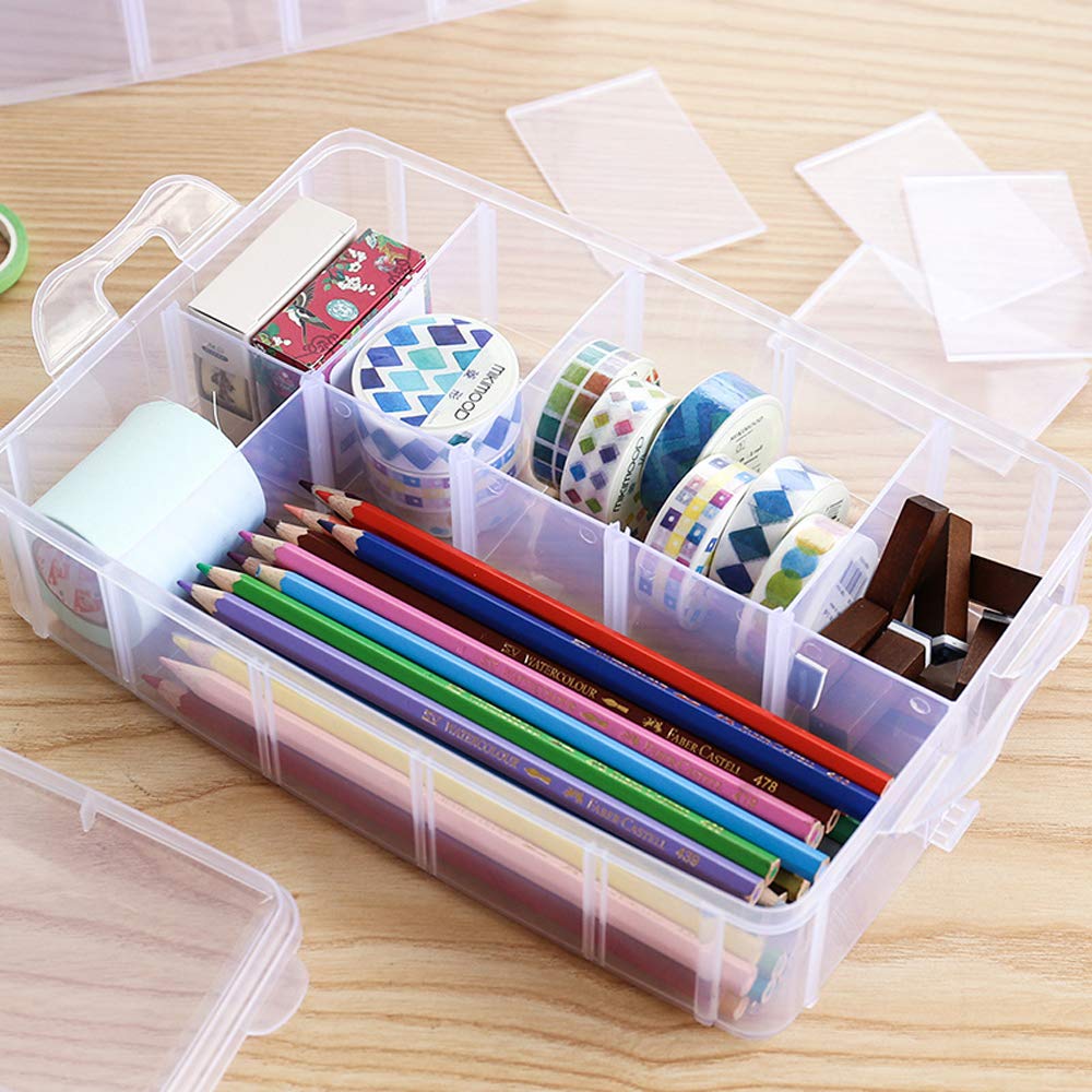 Sooyee 6 Layers Stackable Storage Container Clear 60 Adjustable Compartments, Compatible with Small Toys Arts and Crafts Piping Tips Hardware Storage Organizer