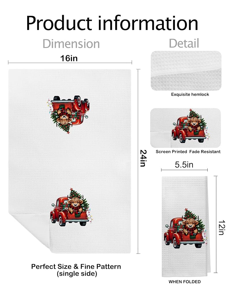 Red Truck Highland Cow Christmas Kitchen Towels – 16x24 In, Color-15