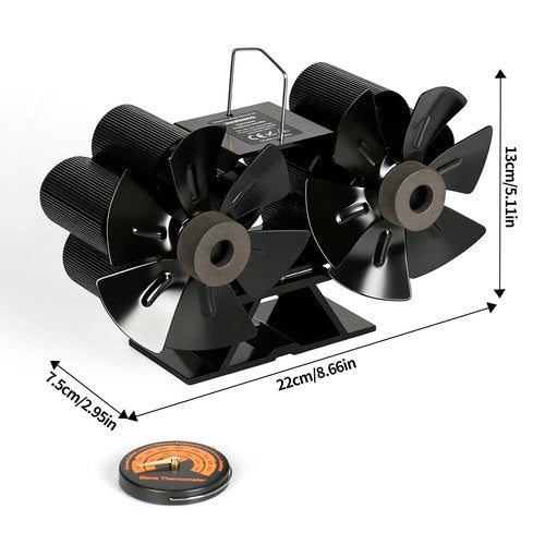 LuxDuo Wood Stove Fan,Dual Motors Heat Powered Fireplace Fan Non-Electric for Efficient Warm Air Circulation,12 Blades Silent Operation Stove Accessories for Log/Wood Stove/Fireplaces