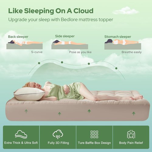 BEDLORE King Mattress Topper - Soft Bamboo Viscose Pillow Top for Back Pain Relief | Fits 6"-18" Mattresses - Beige