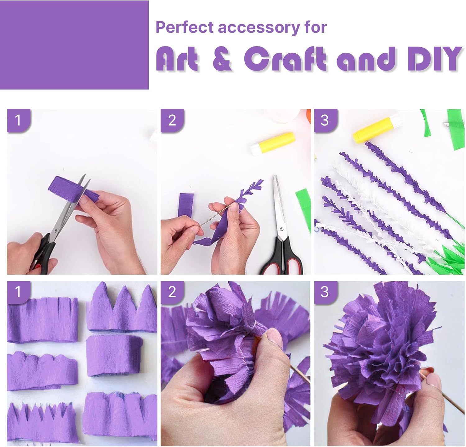 PartyWoo Crepe Paper Streamers - Navy & Purple Party Decorations | 4 Rolls, 328ft Total Length