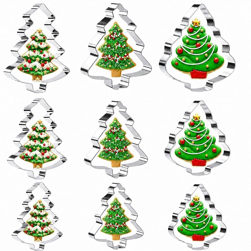 Christmas Tree Cookie Cutters Set, 9-Piece Stainless Steel Bakeware