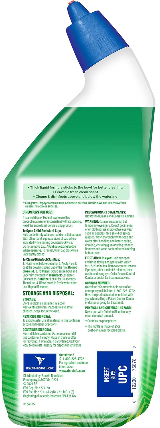 Lysol Toilet Bowl Cleaner Gel - Powerful Stain Removal & Disinfecting - Forest Rain Scent, 24oz