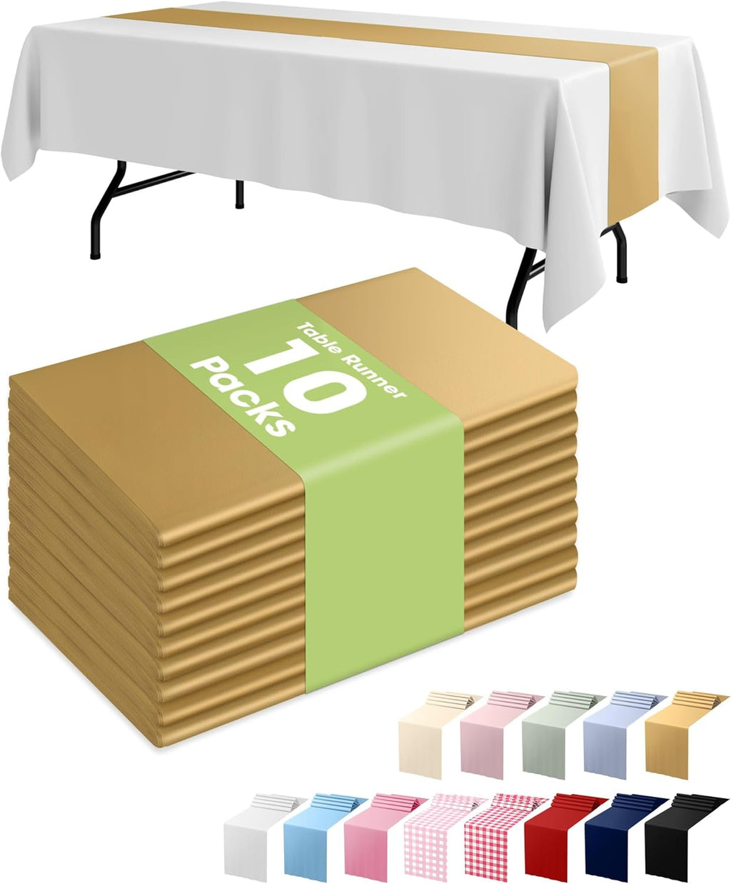 Pureegg Gold Plastic Table Runners - Water Resistant & Disposable | 10 Pack, 14'' x 108'' for Weddings & Parties