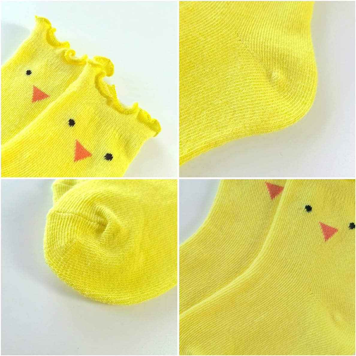 Skiennix Girls' Cozy Cotton Crew Socks - Fun Ruffle Design | Yellow Chick, Size 3-8 Years