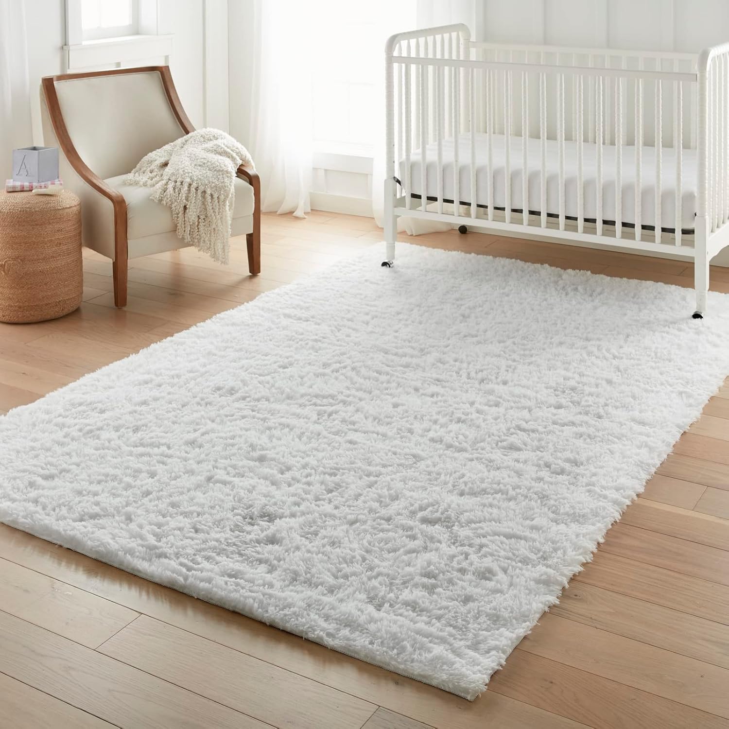 Ophanie 5x8 White Area Rug - Fluffy Plush Soft Shaggy Carpet for Living Room & Bedroom Decor