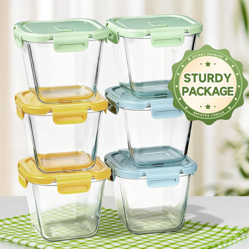 Regine Switzerland Glass Soup Containers - 32oz Borosilicate Storage with Lids, Airtight & Microwave Safe | 6 Pack