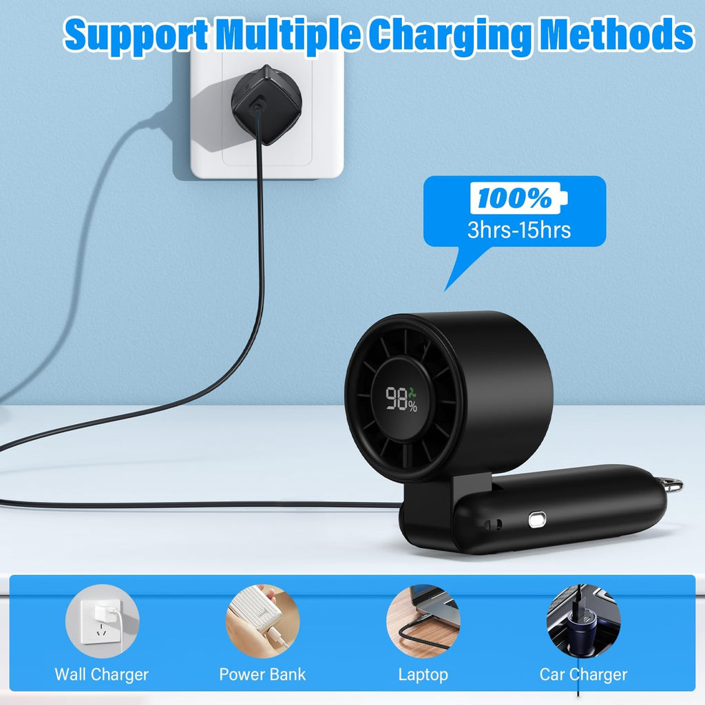 Turbo Fan 4-in-1 Portable Handheld | 180° Foldable Mini Fan with 6 Speeds & 5000mAh Battery