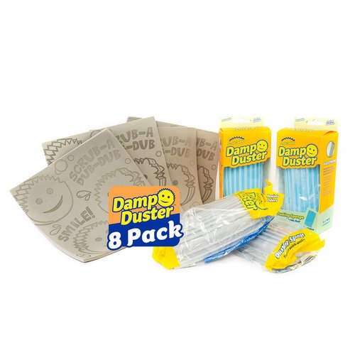 Scrub Daddy Damp Duster Sponge & Towel Bundle - 4 Dusting Sponges & 4 Damp Duster Towels - Swipe & Polish Blinds, Baseboards, Furniture & More (8 Piece Bundle)