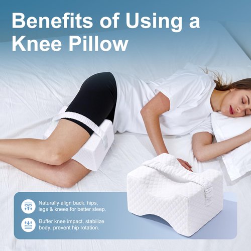 Knee Pillow for Side Sleepers, Leg Pillow for Sciatica, Back, HIPS, Knees, Joints Pain Relief,Pillows for Between Legs While Sleeping Spine Alignment Support & Relieves Pressure,Basic Strap,White