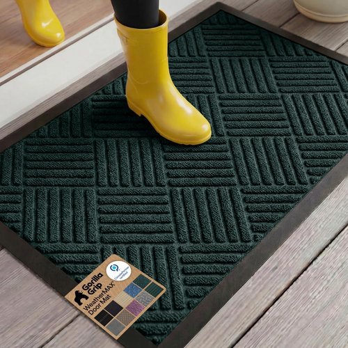 GORILLA GRIP Waterproof All-Season Doormat - Natural Rubber, Stain & Fade Resistant, Easy Clean | 29x17, Green Diamond