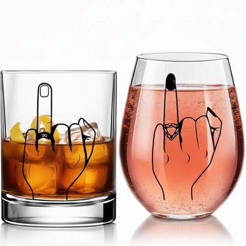 Funny Engagement/Wedding Gift for Couples – Ring Finger Wine and Whiskey Glass Set–Cool Bridal Shower/Bachelorette Gift for Bride Groom, Newlyweds,Just Married,Mr and Mrs for Valentines Day