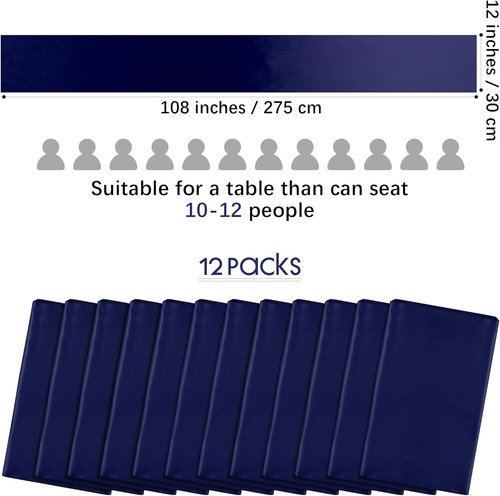 Aneco Satin Table Runner - 12 Pack Navy Blue | 12 x 108 Inch for Weddings & Events