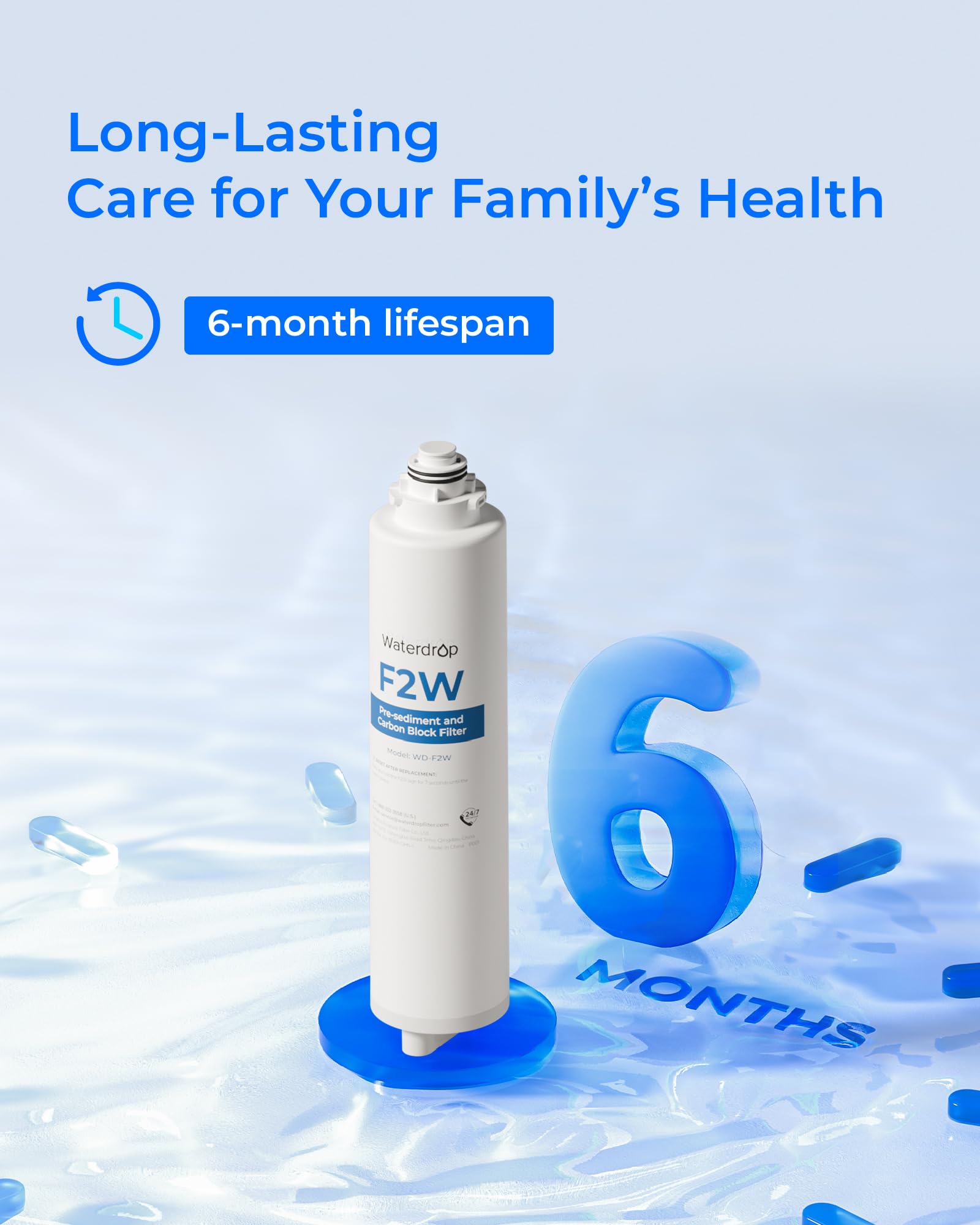 Waterdrop F2W Filter, Only Replacement for X8-PRO & X12-PRO Dual Flow Tankless Reverse Osmosis System, 6-month Lifetime