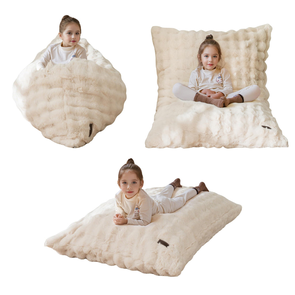 MAXYOYO 3 in 1 Kids Bean Bag Chair Bed, Child Floor Sofa for Gaming, Reading, Convertible Bean Bag Floor Cushion with Machine Washable Cover for Living Room Bedroom, Beige