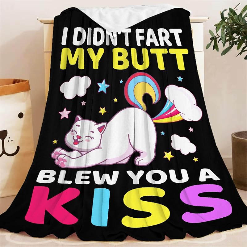 Funny Cat Blanket Gift 40x50in - Flannel Throw for Teens & Adults - Cat Lover Gift (Variation: Cat Funny+Kids-40x50in)