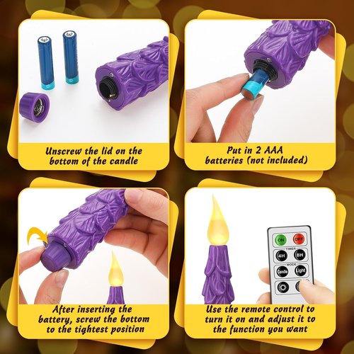 Baquler Flameless Advent Candle Set - 10 Inch LED Taper Candles with Remote Timer | Purple, Pink, White