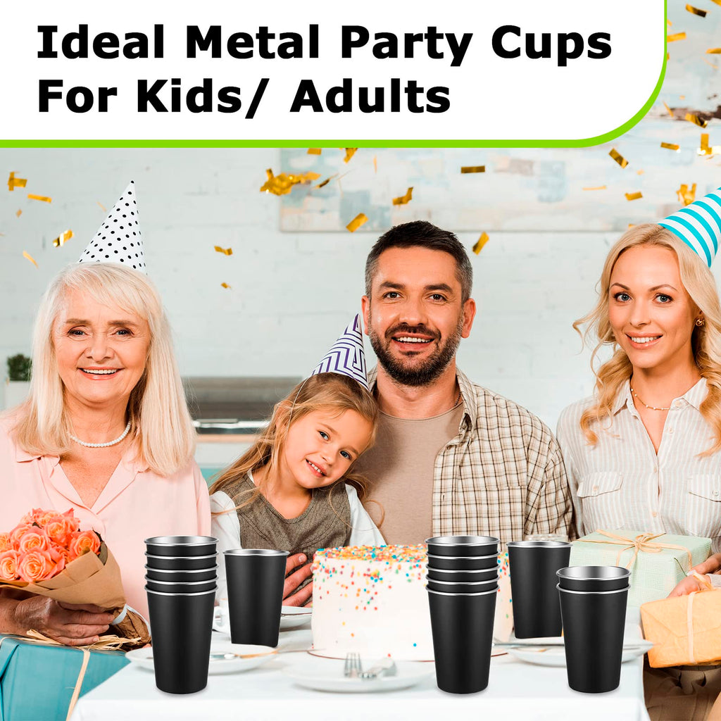 Mimorou 20 Pack Stainless Steel Pint Cups Metal Cups Unbreakable Drinking Water Tumblers Stackable Tumbler for Adults Bar Home Restaurant Travel Picnic Camping Outdoor (Black,16 oz)