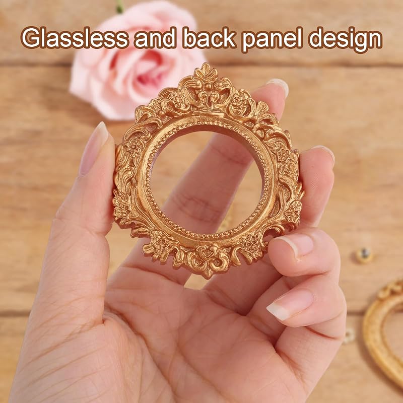 Mini Gold Picture Frames Set – 10pcs Baroque Resin Frames for Wall or Desk Display