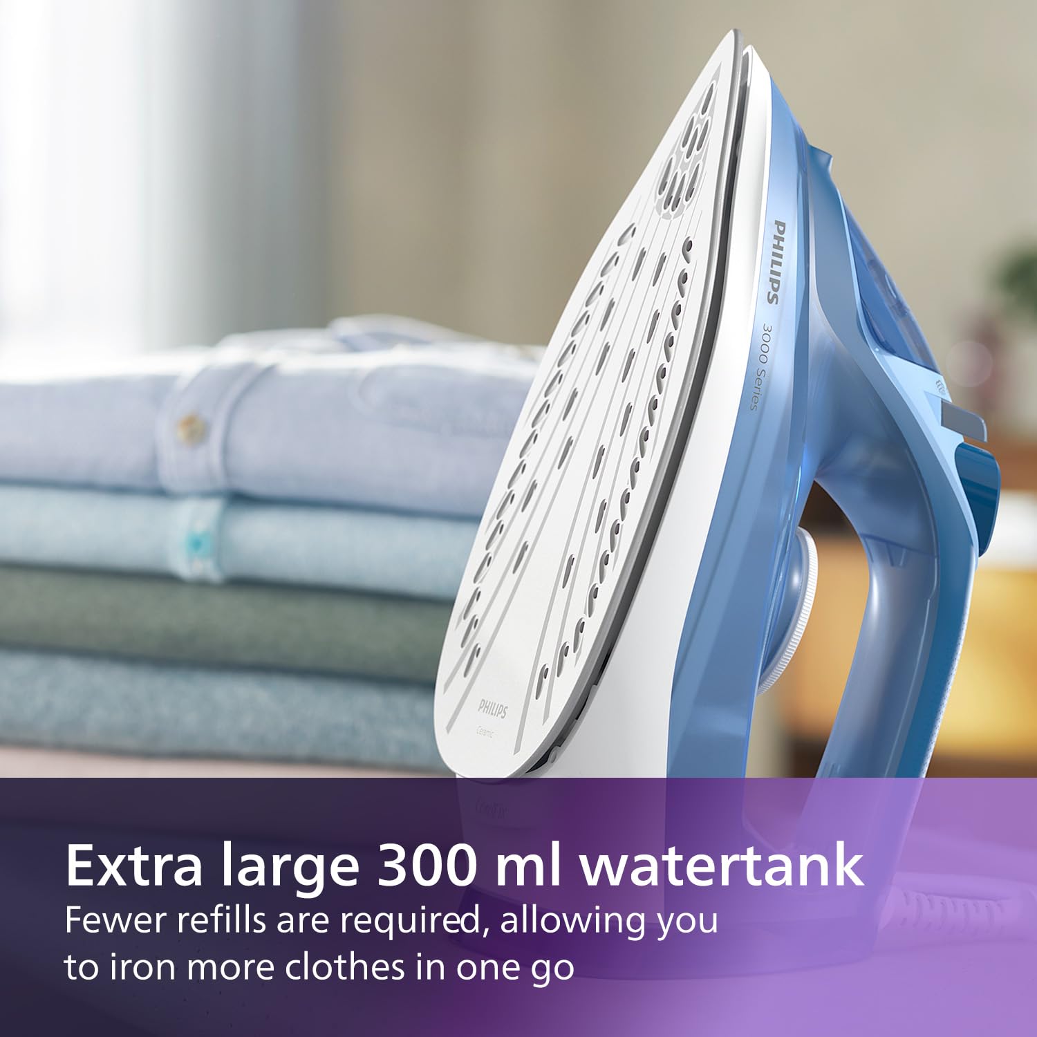 Philips Perfect Care 3000 Series Steam Iron - 1250 W power, 40 g/min continuous steam, 200 g steam boost, 300 ml water tank, blue (DST3031/20)