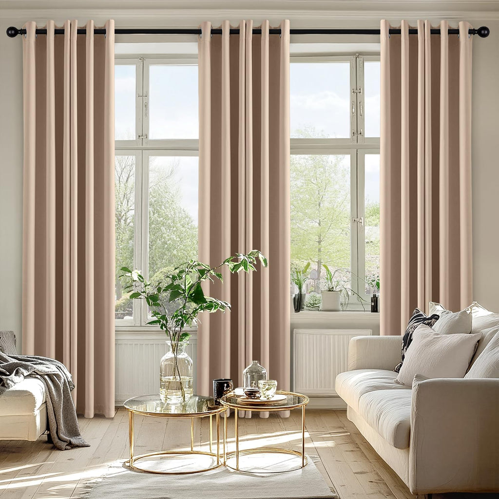 MIULEE Blackout Curtains - Thermal Insulated Room Darkening Drapes | 72-Inch Beige Grommet Panels (Set of 2)