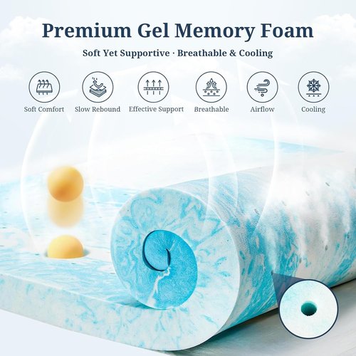 IULULU Twin Size Mattress Topper - 3 Inch Gel Memory Foam for Pressure Relief & Cooling Comfort
