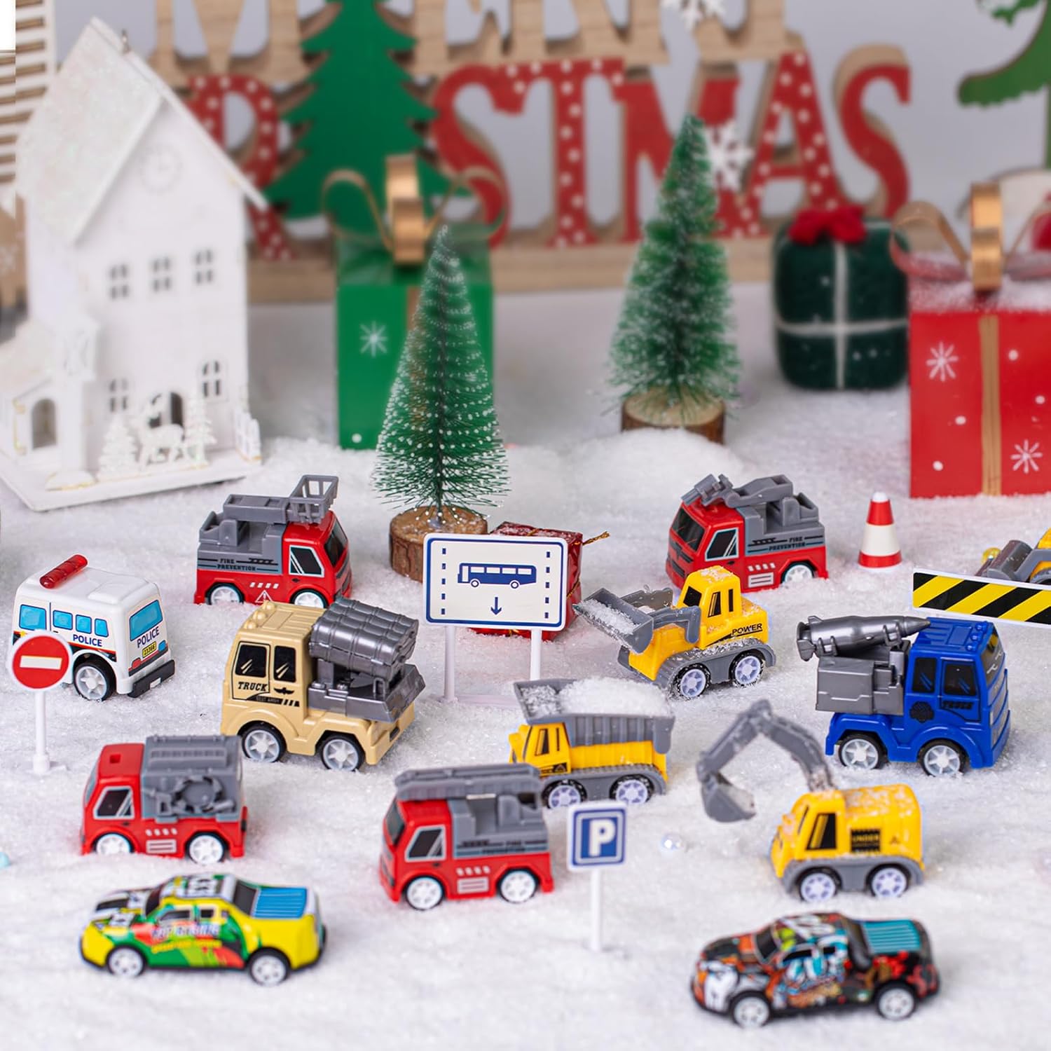 Quanquer Kids Advent Calendar - 24 Days Christmas Countdown with Pull Back Cars for Boys & Toddlers