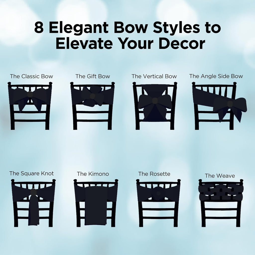 Satin Bow Sash Chair Covers by [Brand Name] - Elegant Decorations for Weddings & Events | Set of 10, Black