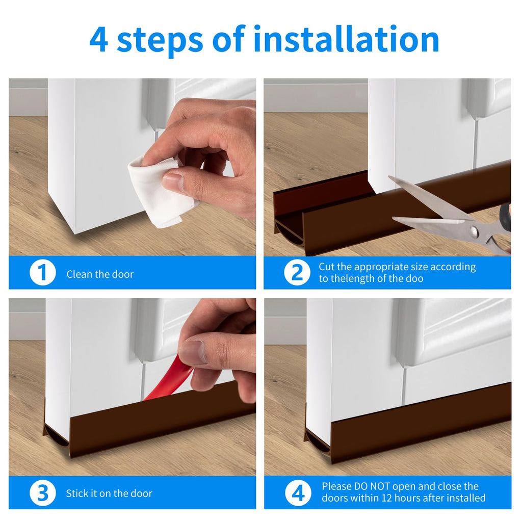 Door Draft Stopper, Strong Adhesive Door Sweep for Exterior and Interior Doors, 39” Length Cuttable Under Door Seal. (White, 2 Pack)