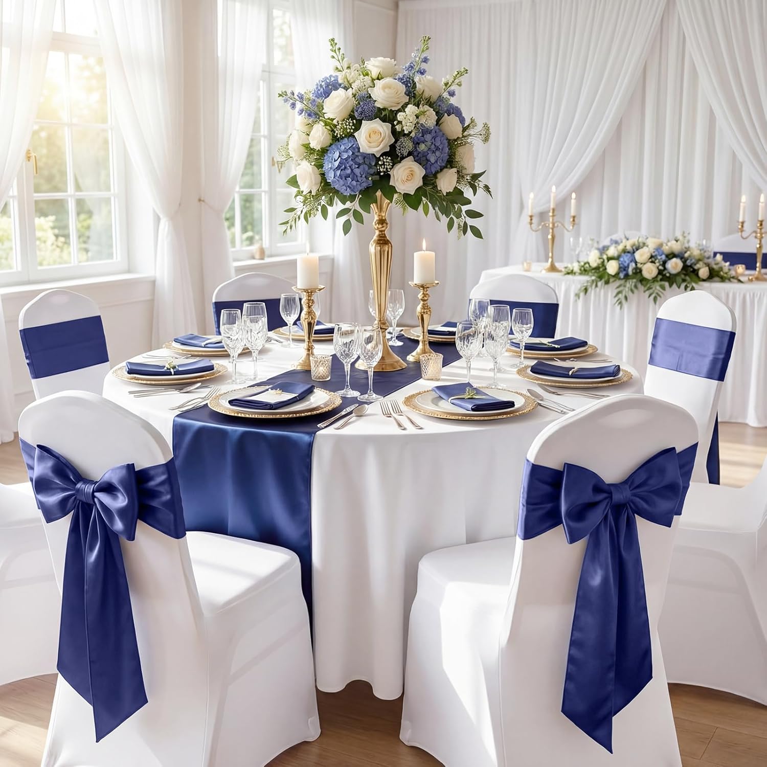 Suncalla 2 FT Large Satin Navy Blue Bow Decorations - 3 Pcs for Weddings, Parties & Home Decor