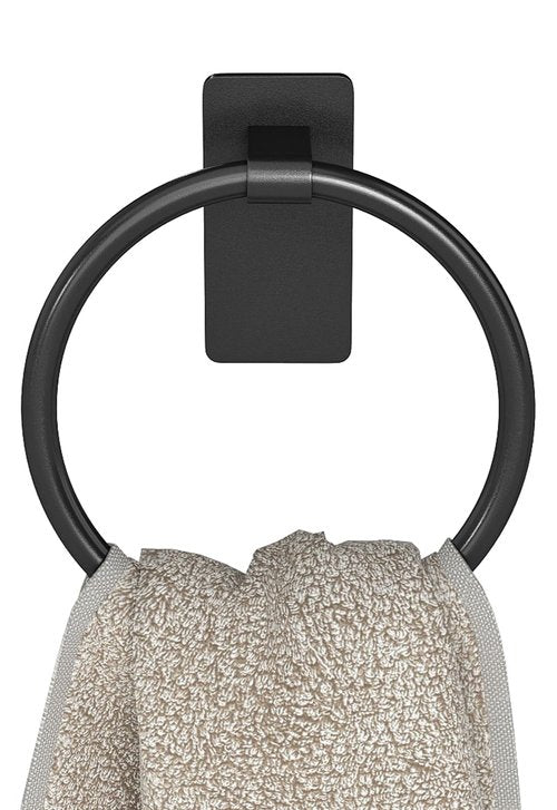 STWWO Adhesive Towel Ring, Hand Towel Holder for Bathroom, Adhesive Round Towel Ring for Bath RV, Black