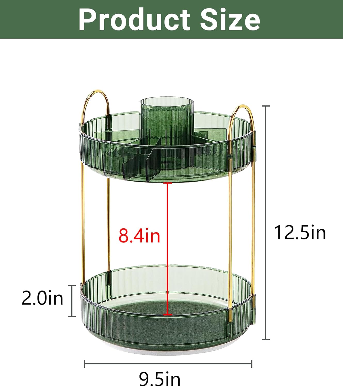 Asayuee 360° Rotating Makeup Organizer - 2-Tier Large Capacity for Skincare & Perfume | Green