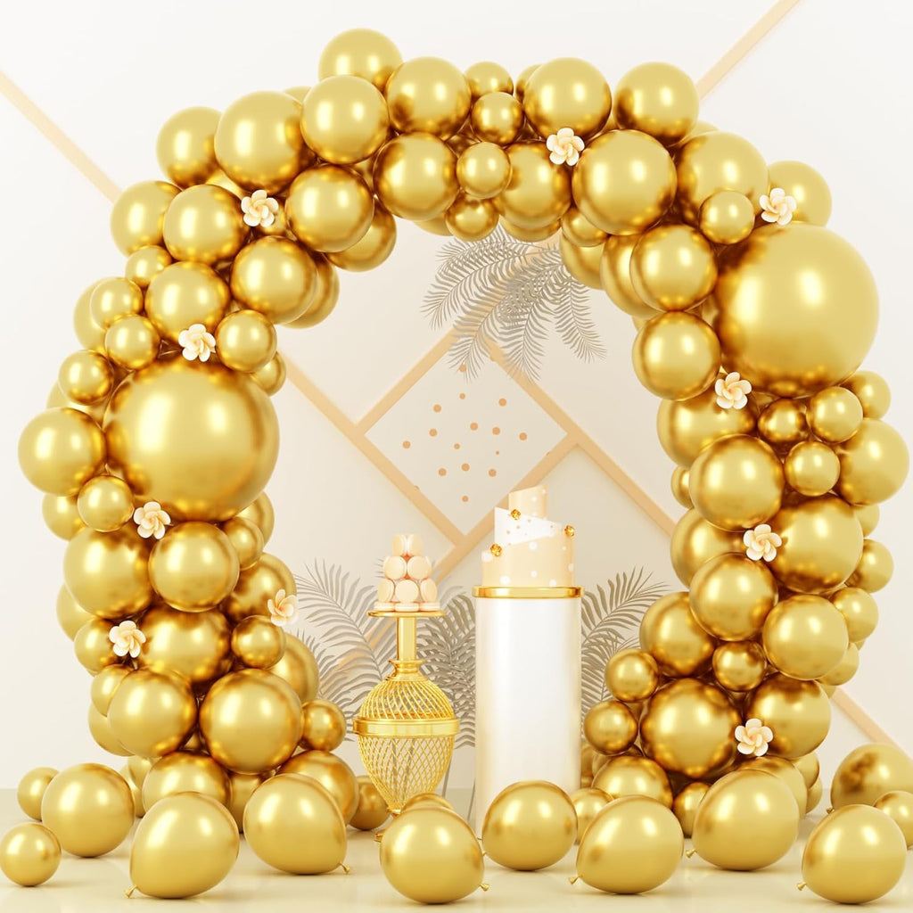 Voircoloria Metallic Gold Balloon Garland Kit - 90 Pack in 5/10/12/18 Inch Sizes | Perfect for Weddings & Celebrations