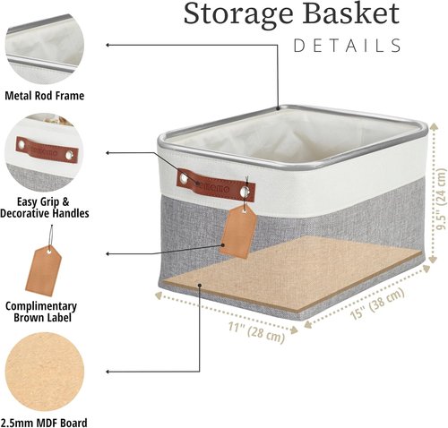 DECOMOMO Storage Baskets - Stylish Fabric Organizers for Shelves | Large Grey & White - 3 Pack