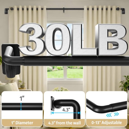Black Curtain Rods for Windows 48 to 84 Inches, Quick-Release 1" Adjustable Blackout Curtain Rods - Heavy Duty Wrap Around Matte Black Wall Mounted, for Bedroom, Sliding Door from PeSenp