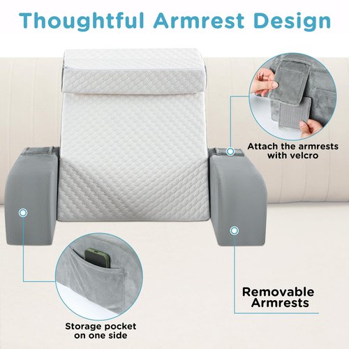DREAMANIA Reading Pillow for Sitting in Bed Adult - Back Pillow for Bed Sitting up, Backrest Support Pillow for Lounging/Reading/Gaming/Resting/Watching TV, Bedrest, White