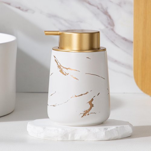 Enra Ceramic Gold Soap Dispenser,12 oz Marble Hand Liquid Soap Dispenser for Bathroom Kitchen Dispenser for Dish Soap with Easy-to-Press(Glod Liquid Type2)
