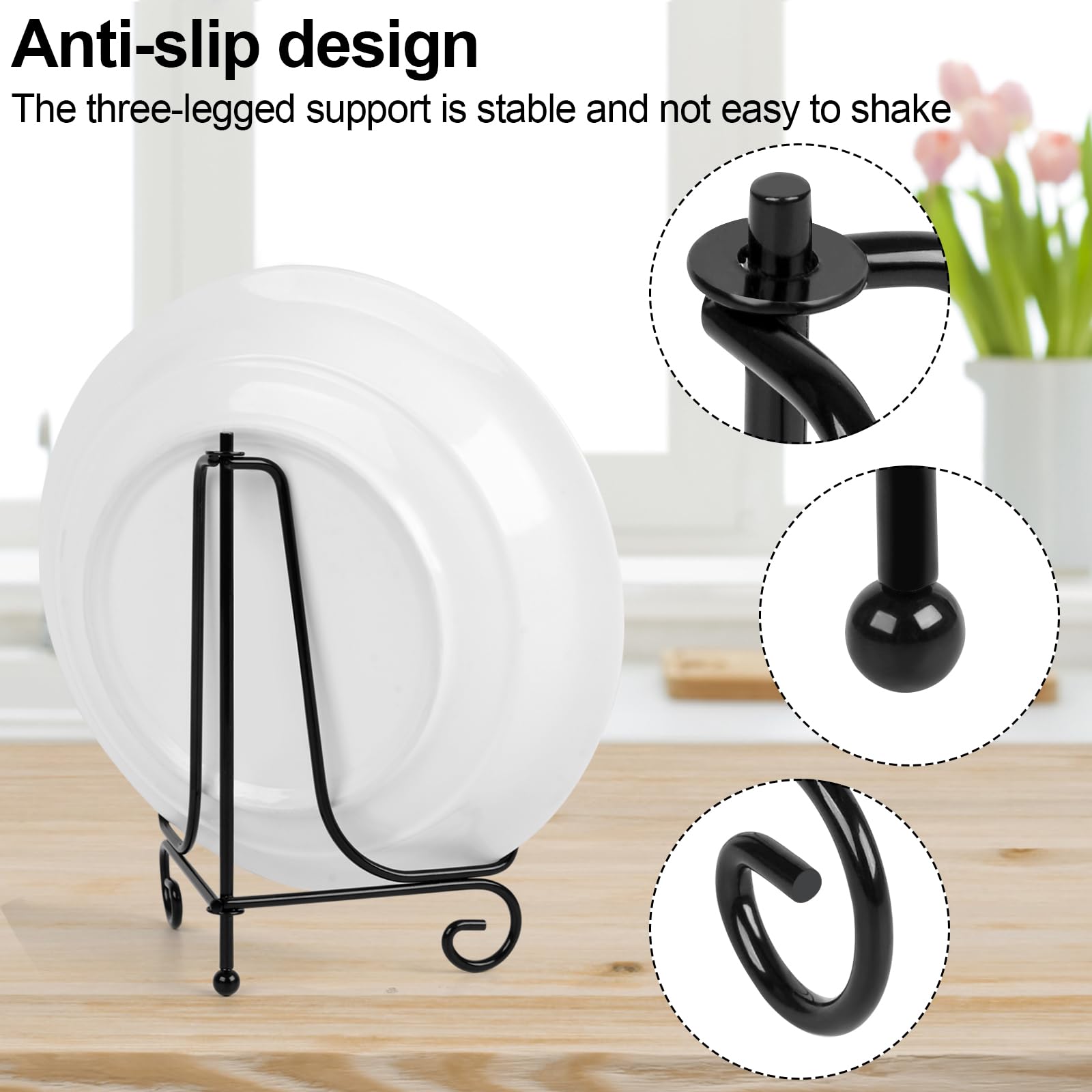 vivinin 6 Pack Plate Stands For Display (4 Inch, 6 Inch, 8 Inch), Plate Holder 3 Size Picture Frame Stand of Metal, Frame Holder Stand and Artworks for Book, Tabletop Art, Picture, Photo and Platter