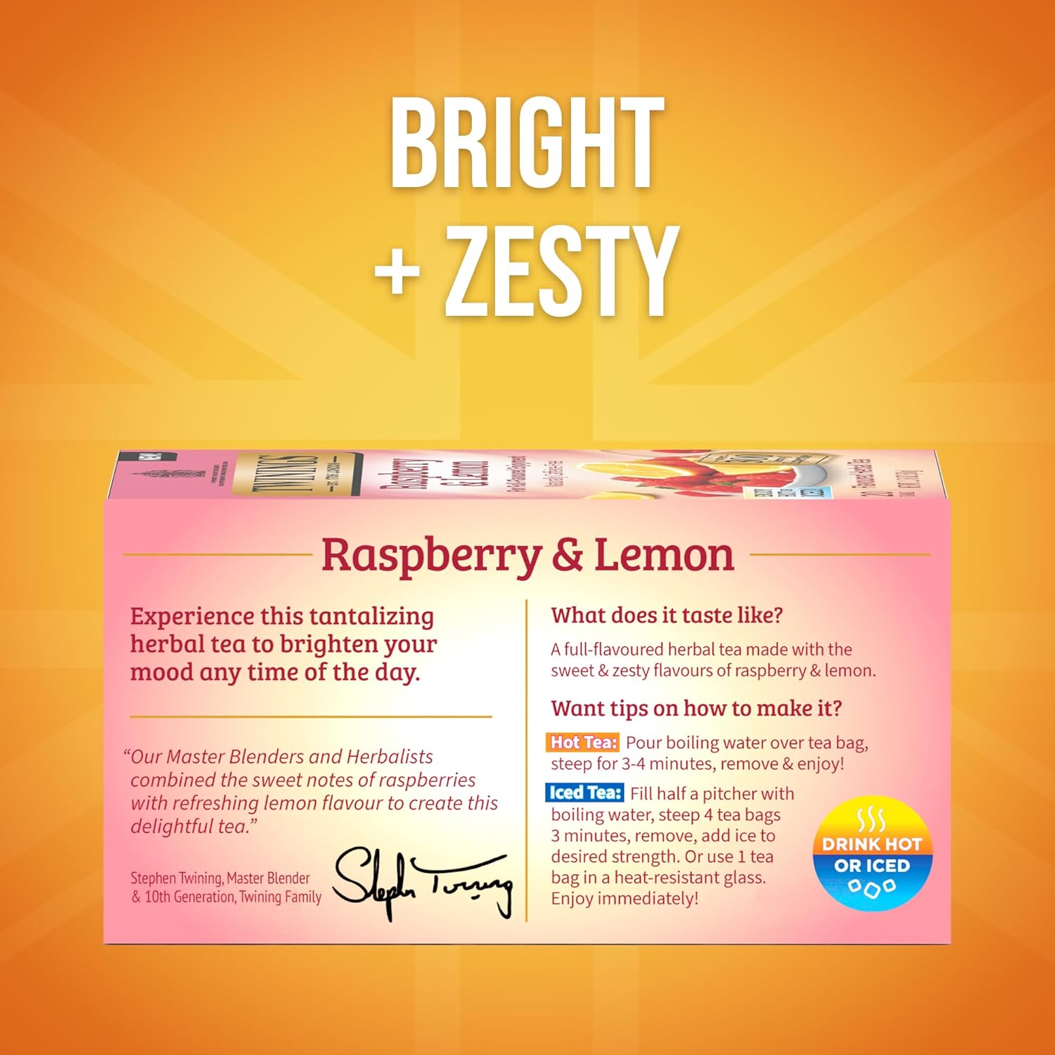 Twinings Raspberry & Lemon Herbal Tea - Refreshing Unsweetened Flavor | 20 Individually Wrapped Bags