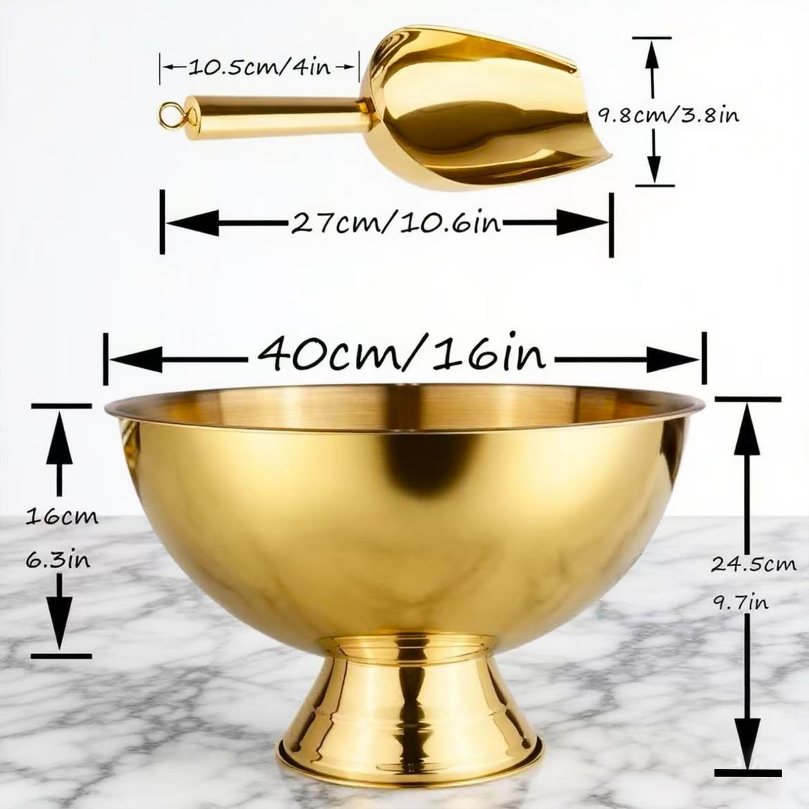 Mipau Large Champagne Bowl,12L Champagne Bowl Ice-Bucket with Scoop Stainless Steel Large Wine Bucket Big Ice Bucket for Parties Wine Beer Home Bar Celebrations,16in