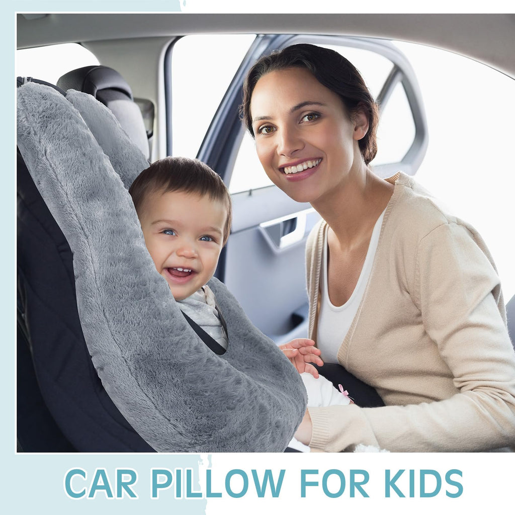 Barydat 2 Pcs Car Travel Pillow for the Back Seat 28 x 18 in Sleeping Reading Pillows for Long Distance Travel Car Cushion for Kids Adults Head and Body Support U Shaped Pad for Travel(Gray, Green)
